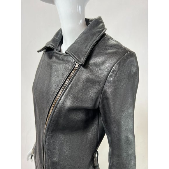 Vintage Guess Leather Jacket sz S Black Motorcycle Asymmetrical Zip Pockets Line - Picture 3 of 16